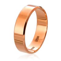 Обручальное кольцо плоское c алмазной фаской в красном золоте