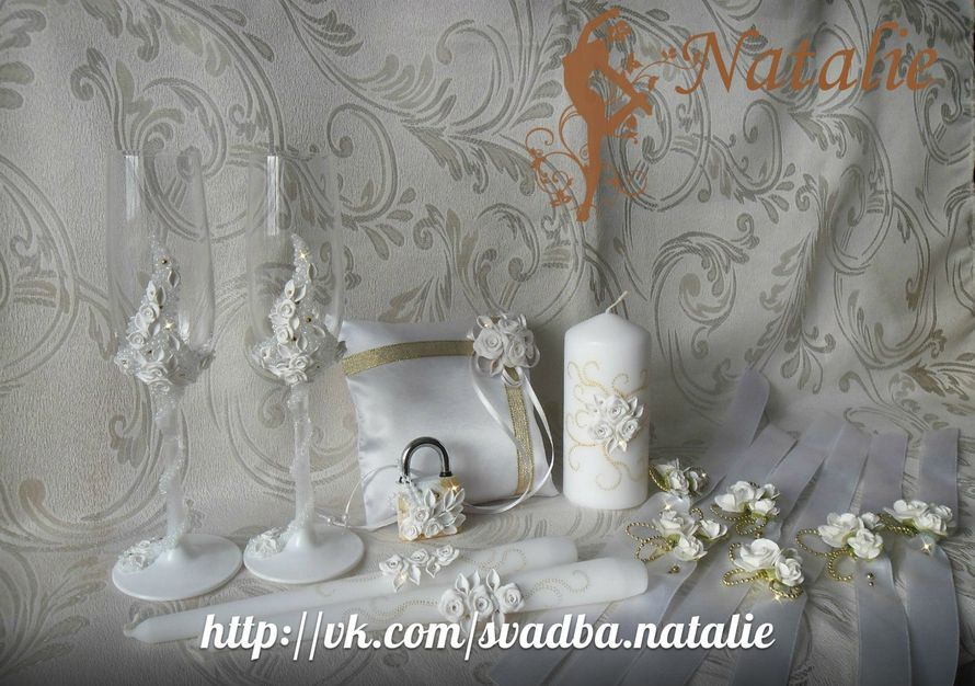 Свадебный комплект для зимней свадьбы в белом и золотом оттенках - фото 2794819 Свадебные аксессуары от Натальи Чуглазовой