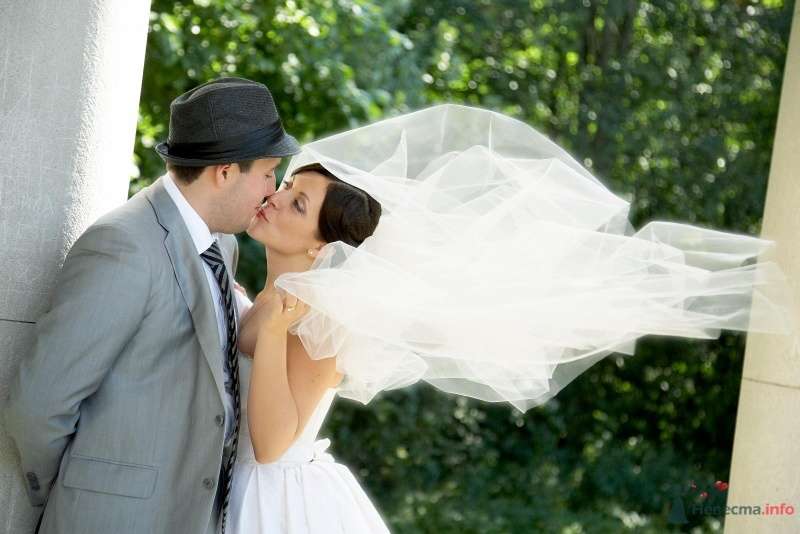 Жених и невеста целуются на фоне зелени - фото 58318 Настёна