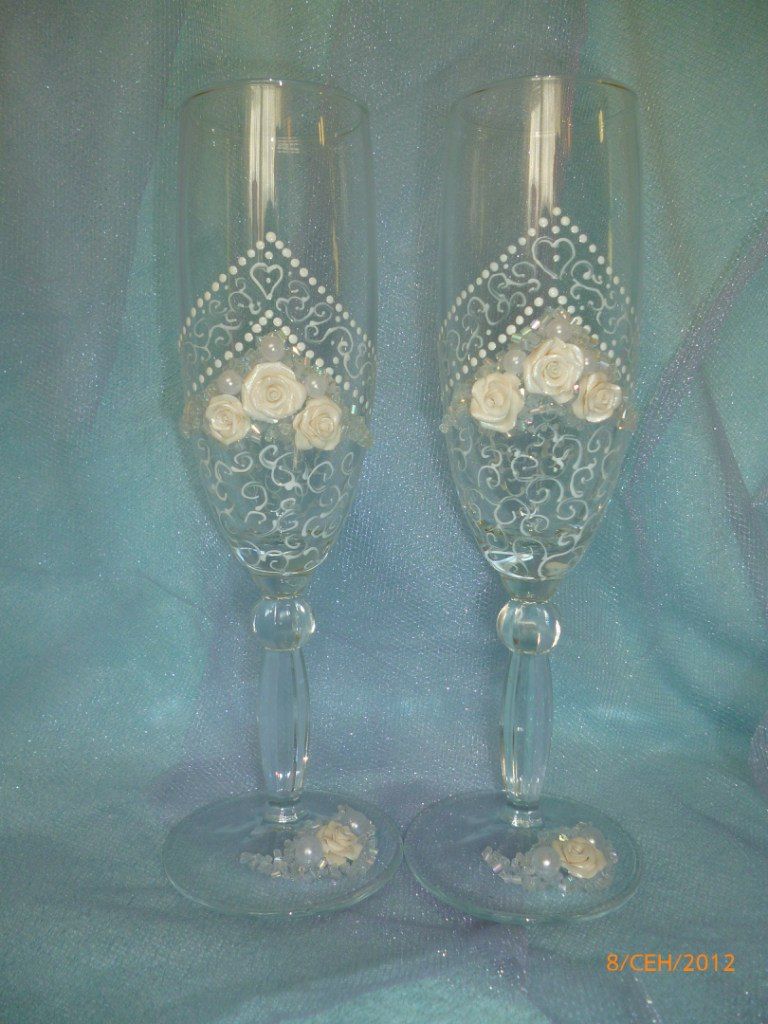 Элегантные свадебные бокалы с цветами ручной лепки и росписью. Выполню на заказ - фото 947757 MairanaArt - свадебные аксессуары