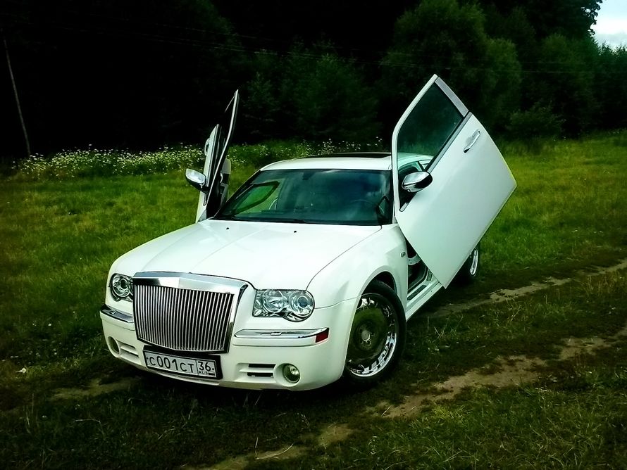 Белый "Chrysler" на фоне зелени луга и густого леса. - фото 1146841 VipCareta - прокат авто на свадьбу