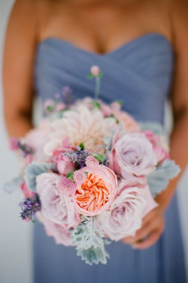 Букет невесты в стиле Шебби Шик из сиреневых и розовых роз, розовых краспедий и хризантем, фиолетовой матиолы и - фото 1952981 Юля Ч.