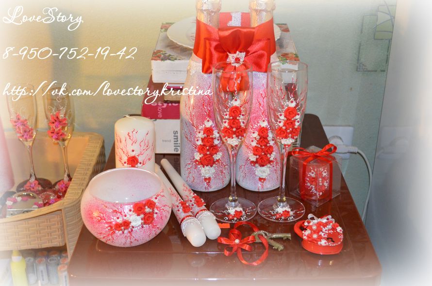Набор свадебных аксессуаров "Роза" в красном цвете - фото 4425599 Студия аксессуаров Кристины Тишковой