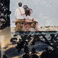 свадебная прогулка в отдельный день, закат, отражения