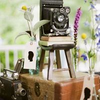 Декор свадьбы старыми фотокамерами.