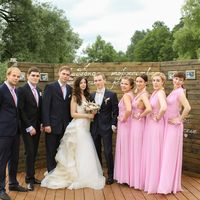 Жених, невеста их друзья и подружки а розовом