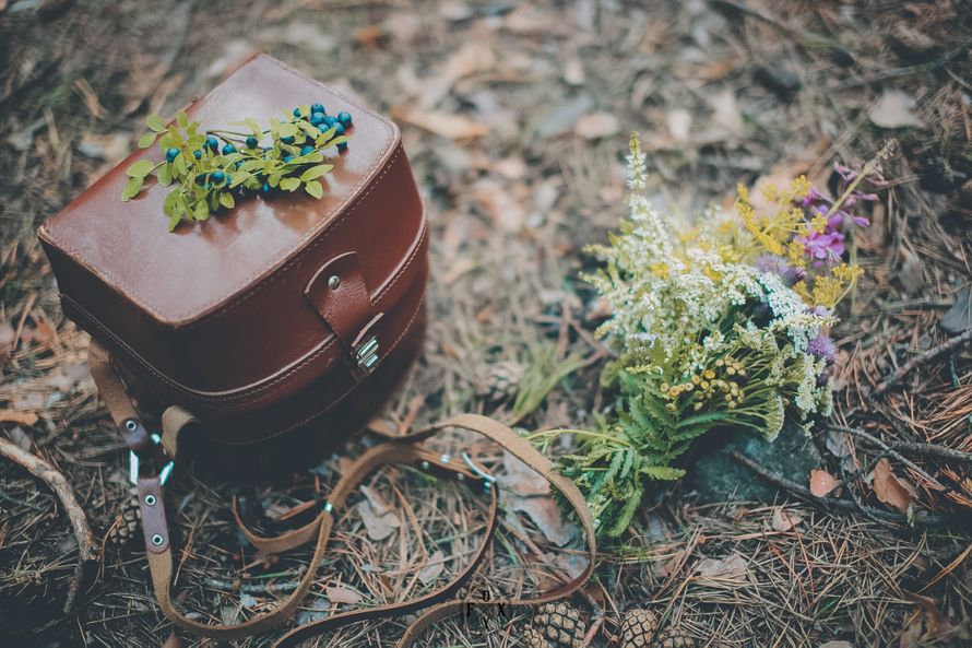 На земле лежит букет полевых цветов и маленькая коричневая сумка - фото 2892565 Александр Лисицин Фотограф