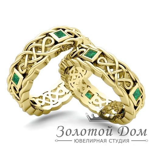Обручальные кольца кельтские с изумрудами