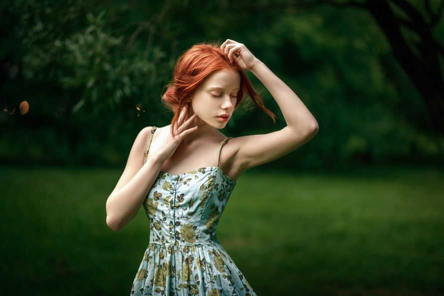 Asian redhead woman outdoor