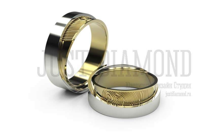 Обручальные кольца STAMPA с отпечатками пальцев супругов, белое и лимонное золото - фото 4305455 The Just Diamond ювелирная дизайн-студия
