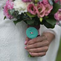Оформление свадебной фотосесии. Мятно-розовая пуговичная свадьба